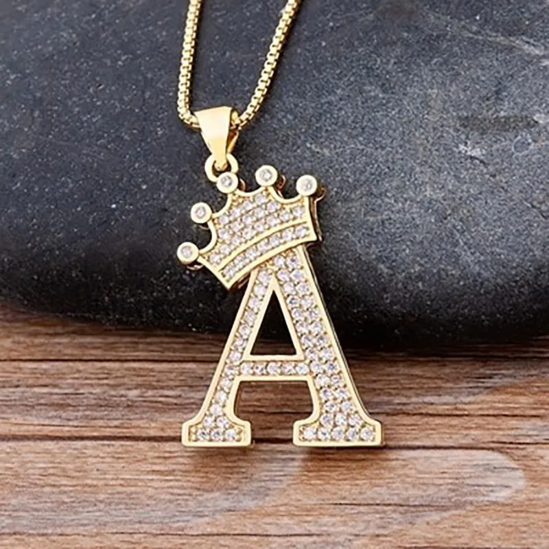 Personalized Zircon Crown A-Z Initial Letter Charm Necklace