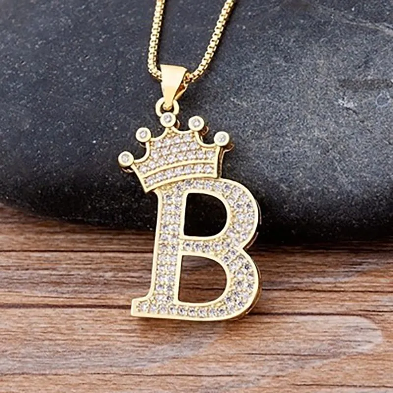 Personalized Zircon Crown A-Z Initial Letter Charm Necklace