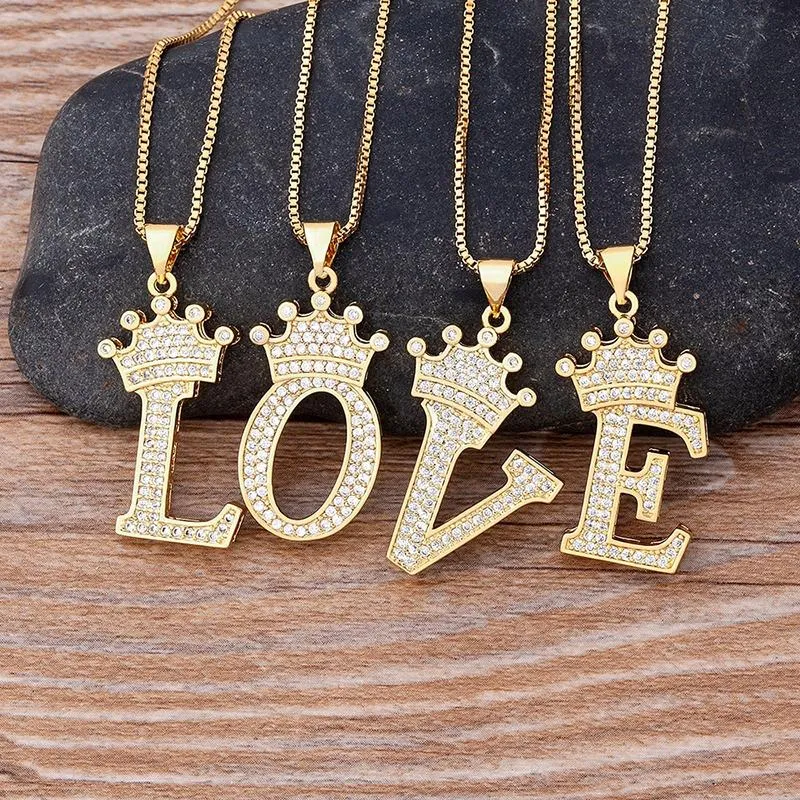 Personalized Zircon Crown A-Z Initial Letter Charm Necklace