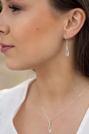 Silver Earrings with Aquamarine and White Diamonds