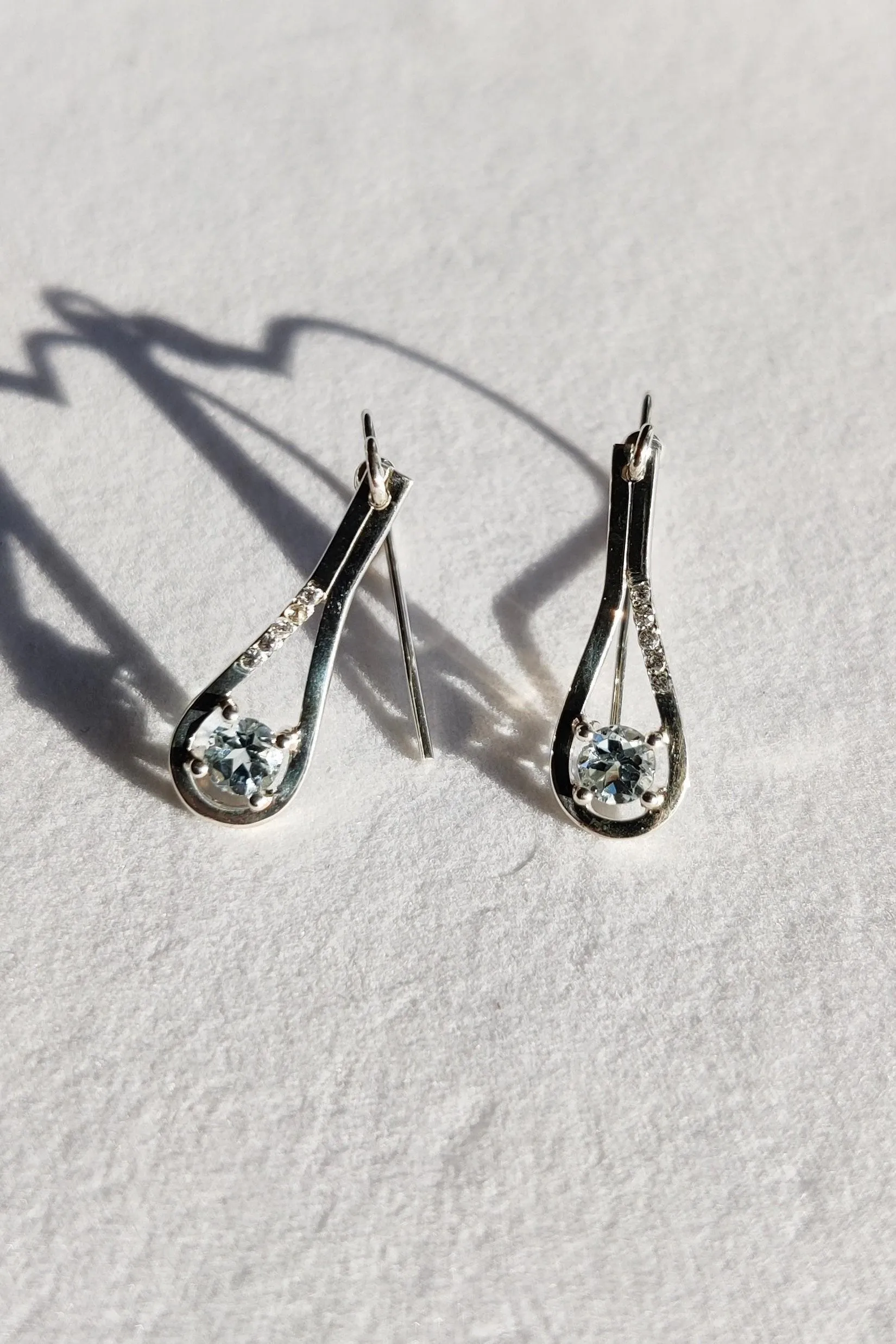 Silver Earrings with Aquamarine and White Diamonds