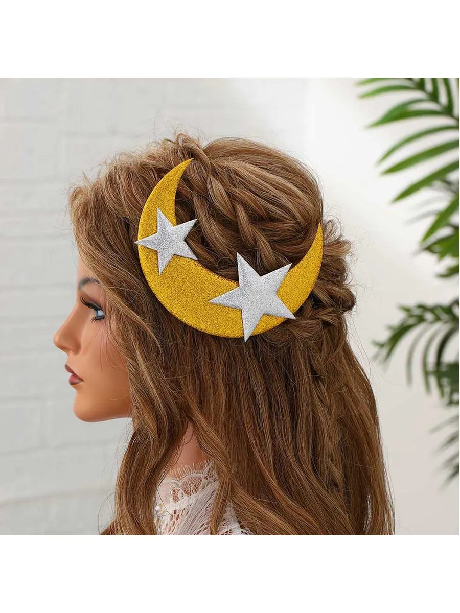 Star Hair Clip Sparkly Gold Moon Hair Barrette Party Wedding Hair Accessories
