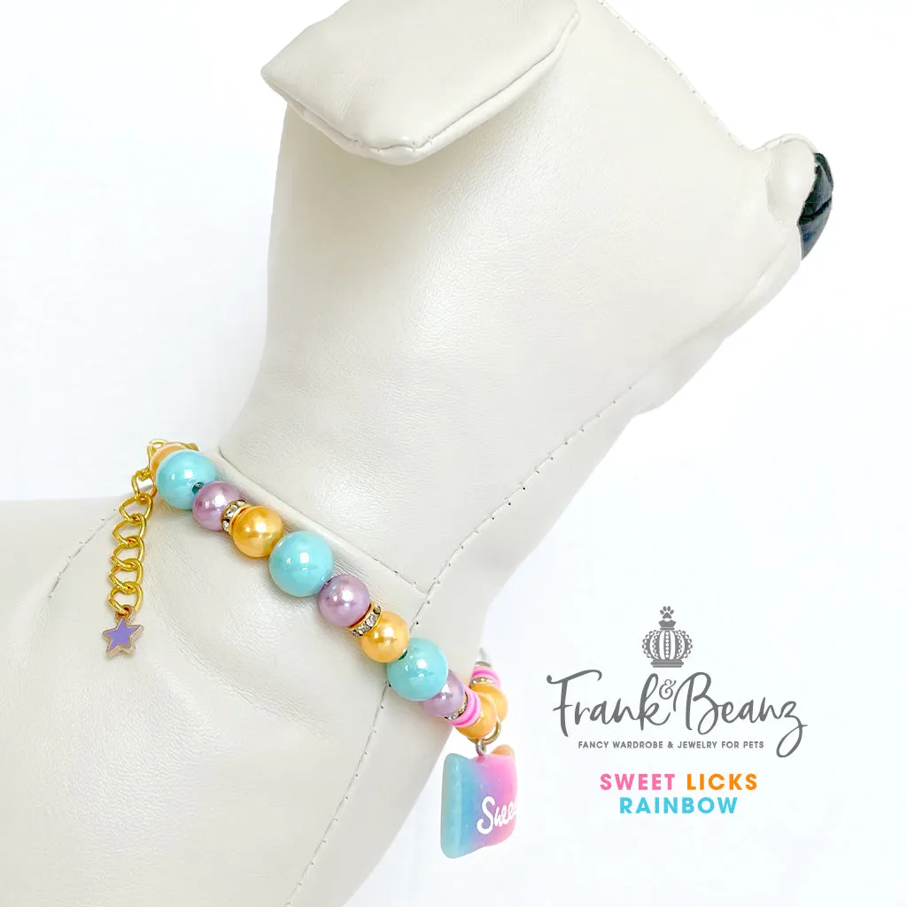 Sweet Licks Rainbow Personalized Pearl Dog Necklace Luxury Pet Jewelry