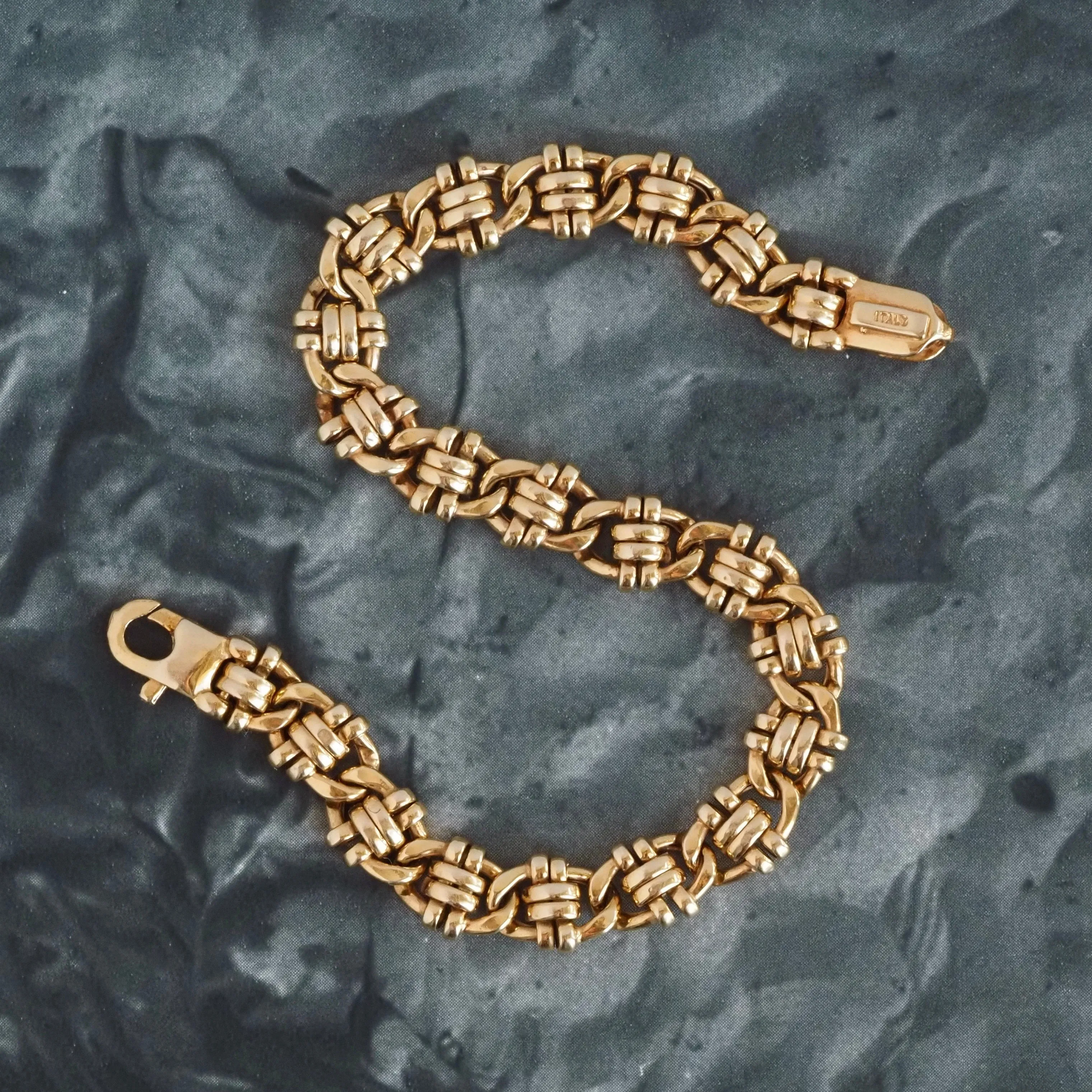 Vintage Italian Split Mariner Chain Link 14k Gold Bracelet