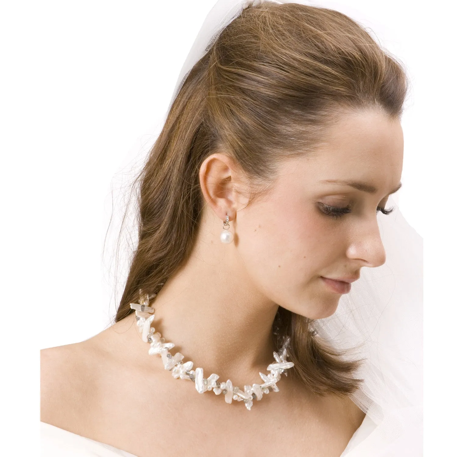 White Freshwater Pearl & Semi-Precious Stone Spiral Necklace