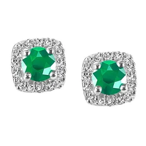 White Gold Diamond and Emerald Earrings