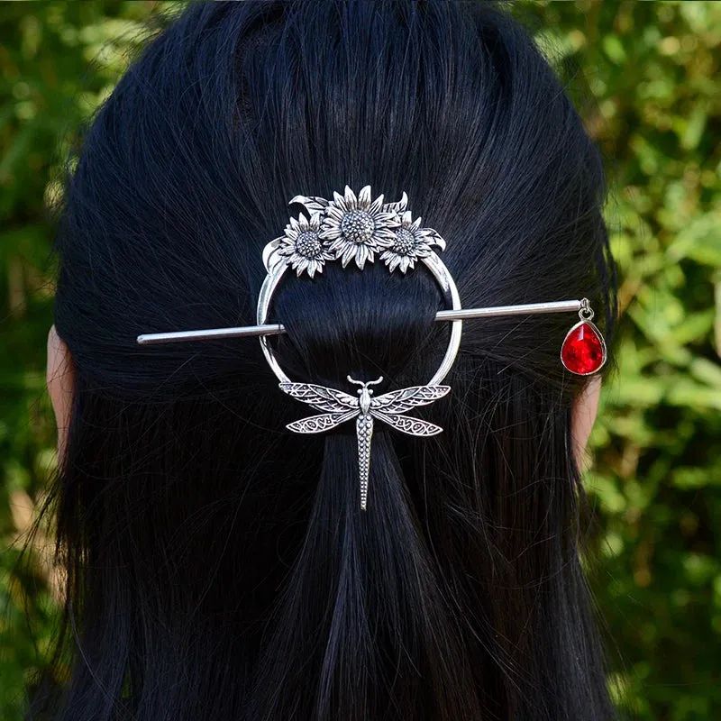 Witch Crescent Moon Cicada Butterfly Hair Barrette Woodland Pagan Hairpin for women wicca Gift