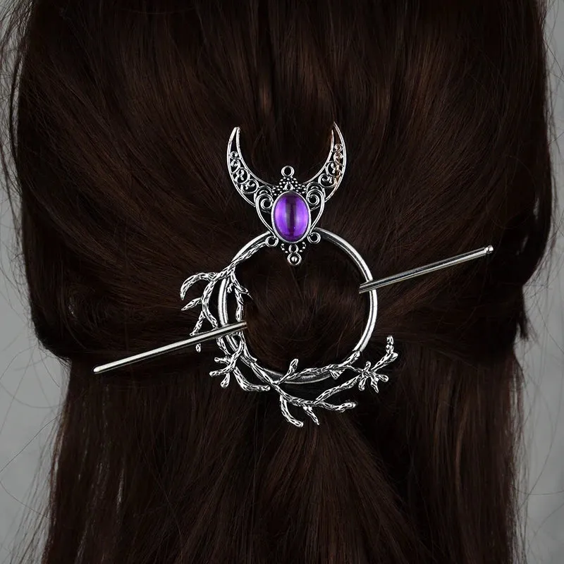 Witch Crescent Moon Cicada Butterfly Hair Barrette Woodland Pagan Hairpin for women wicca Gift