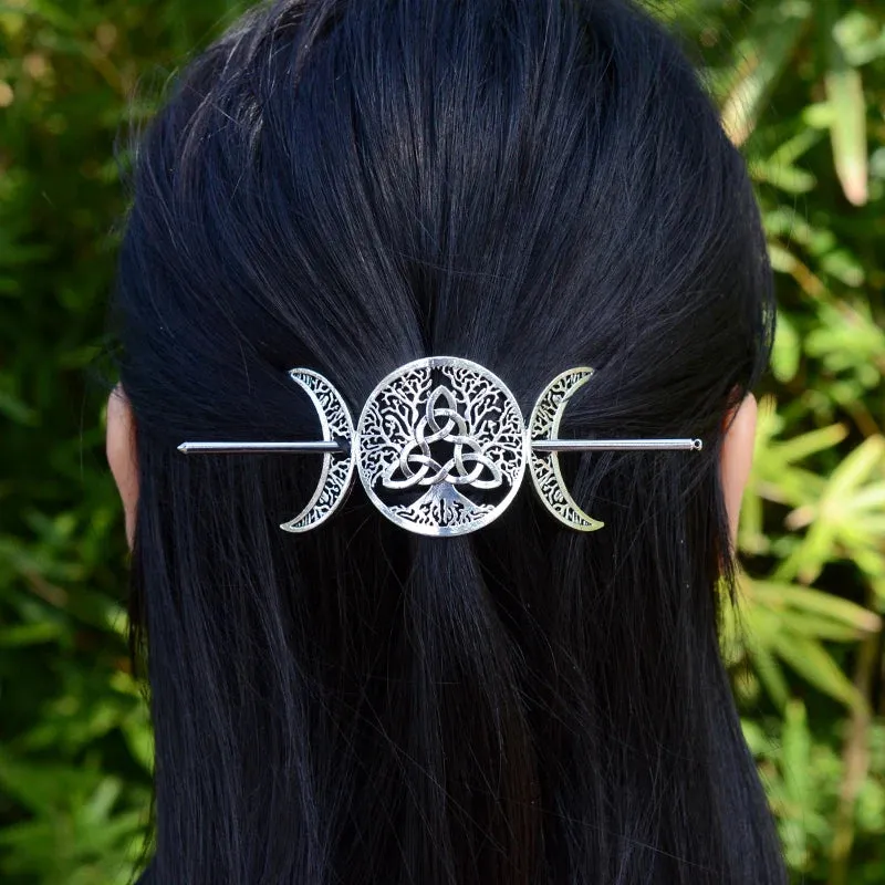 Witch Crescent Moon Cicada Butterfly Hair Barrette Woodland Pagan Hairpin for women wicca Gift